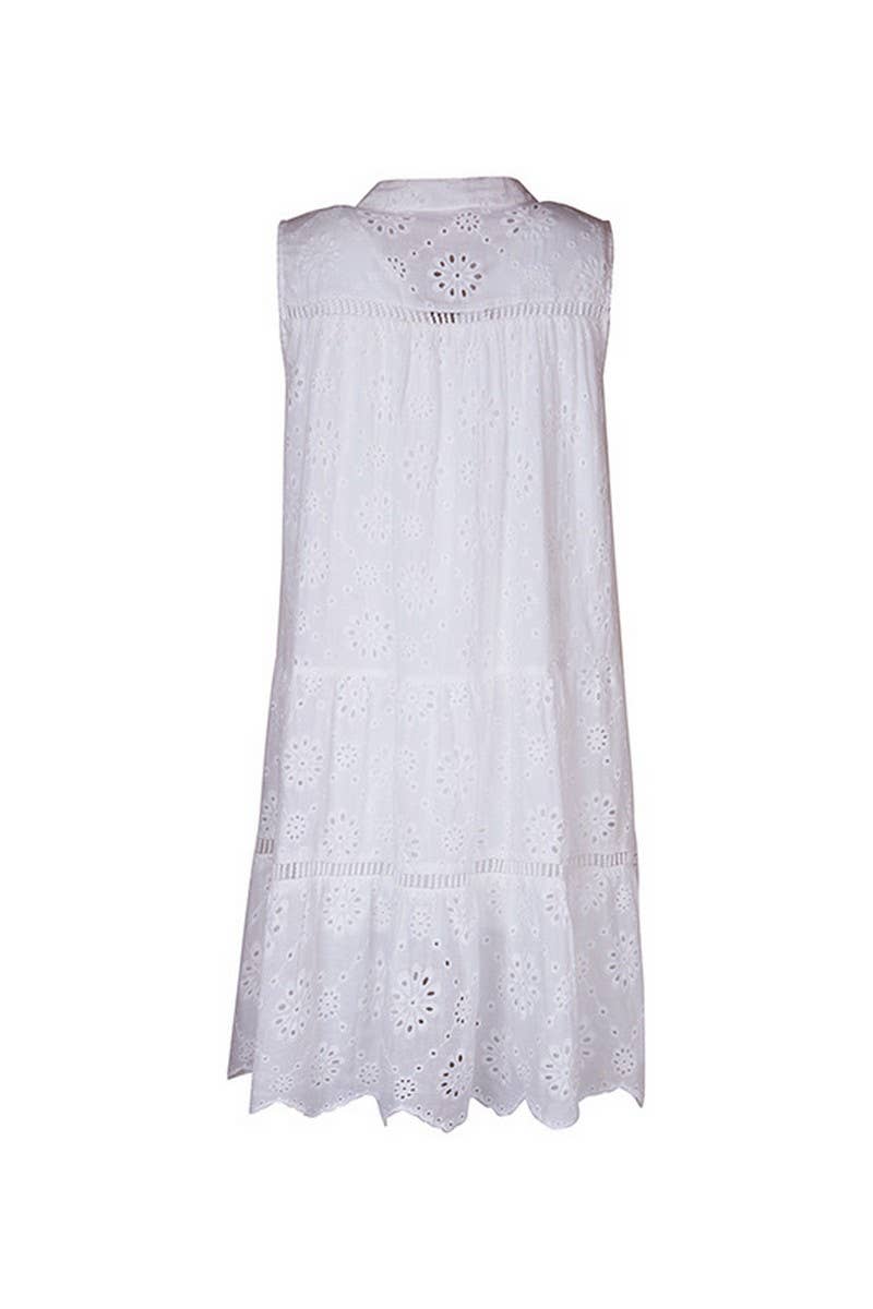 CWDSD3520_HOLLOW EMBOSSED SLEEVELESS SHORT DRESS