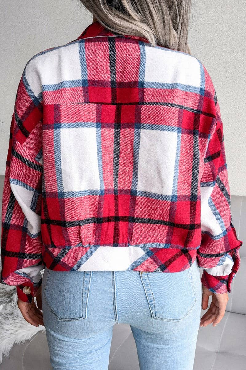 CWOJA0985_PLAID LANTERN LONG-SLEEVED WOOLEN JACKET