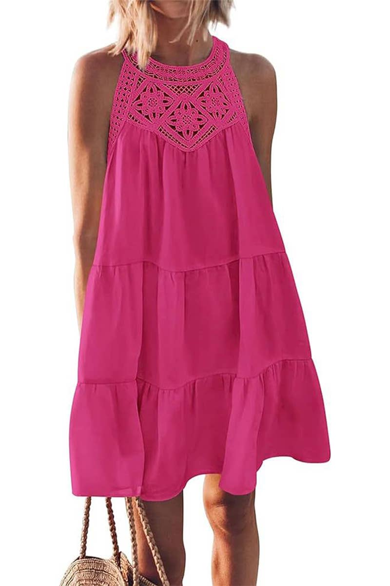 CWDSD10603_CASUAL SLEEVELESS A-LINE LAYERED TANK DRESS