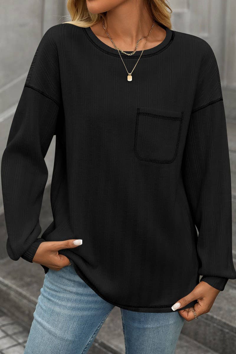 CWOSWL6851_SOLID COLOR ROUND NECK CASUAL LOOSE T-SHIRT