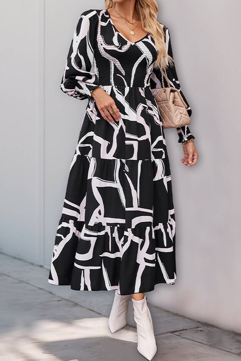 CWDMD3745_V-NECK GEOMETRIC PRINT MAXI DRESS