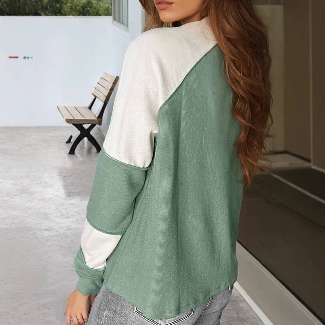 COLOR-MATCHED CREW-NECK KNIT OFF-SHOULDER HOODIE