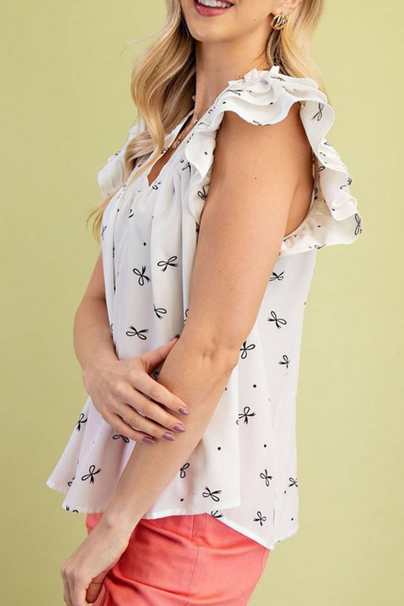 CWTBLS1815_SUMMER V-NECK SWEET PRINTED LADIES SHIRT