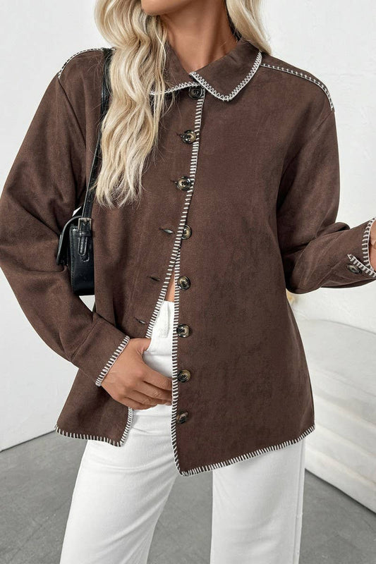 CWOJA00728_VINTAGE CONTRAST TRIM COLLARED SHIRT JACKET