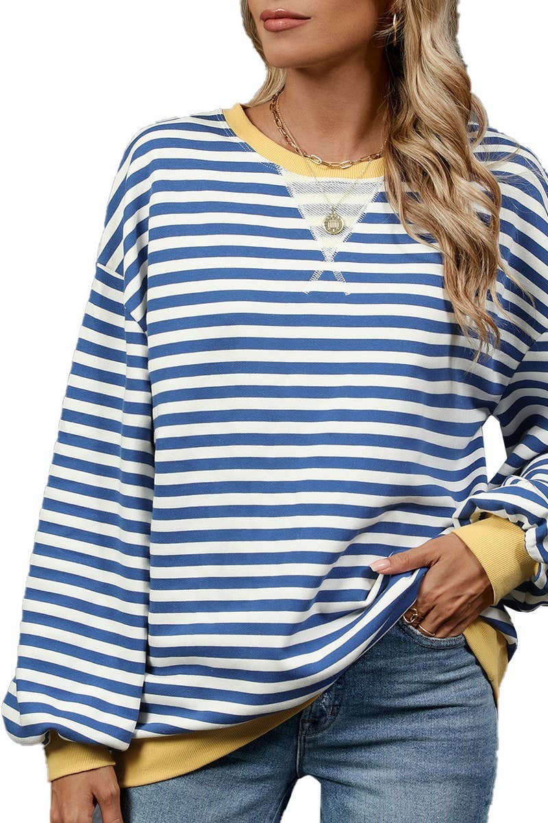 CWTBLL2359_CONTRAST COLOR STRIPED CREW NECK SWEATSHIRT