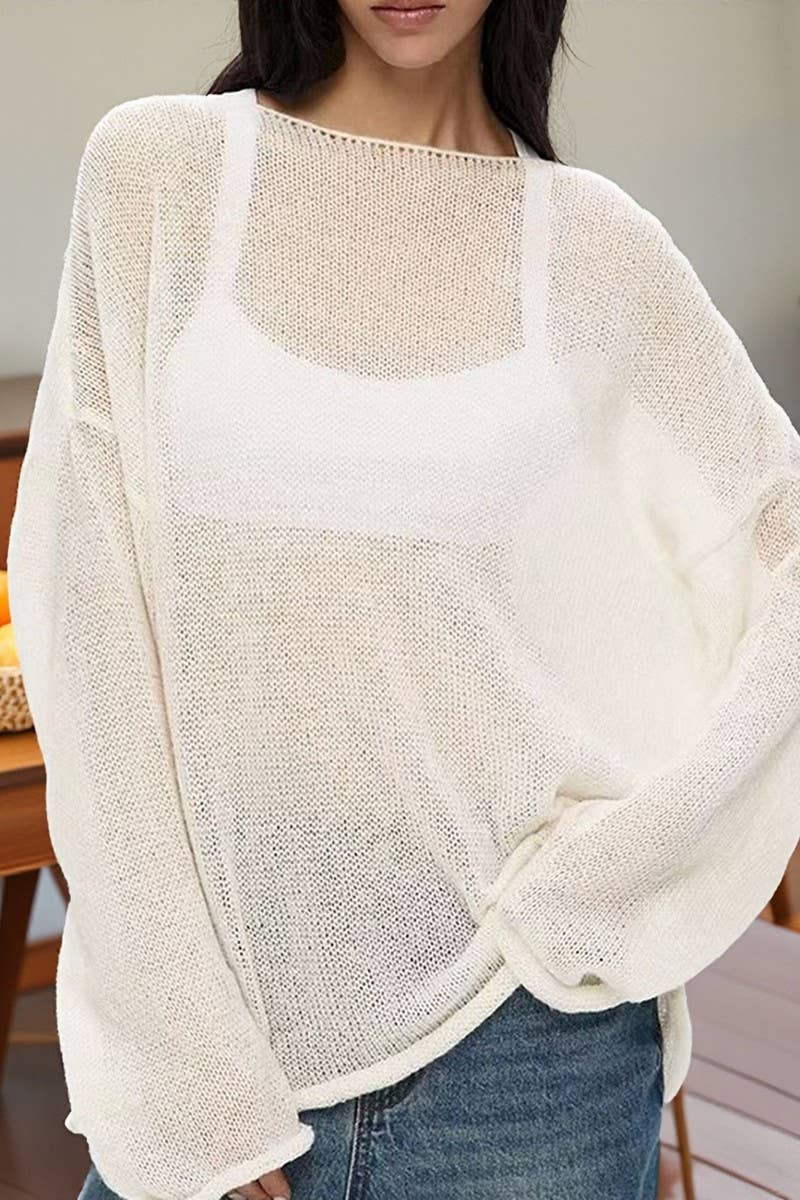 CWOSWL07647_SHEER MESH KNIT SWEATER LOOSE PULLOVER