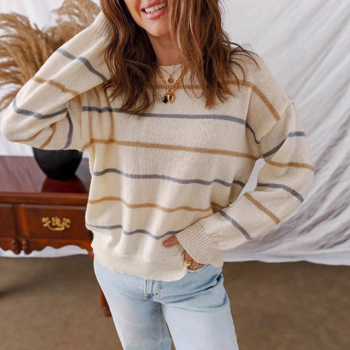 Casual colorful striped pullover loose sweater