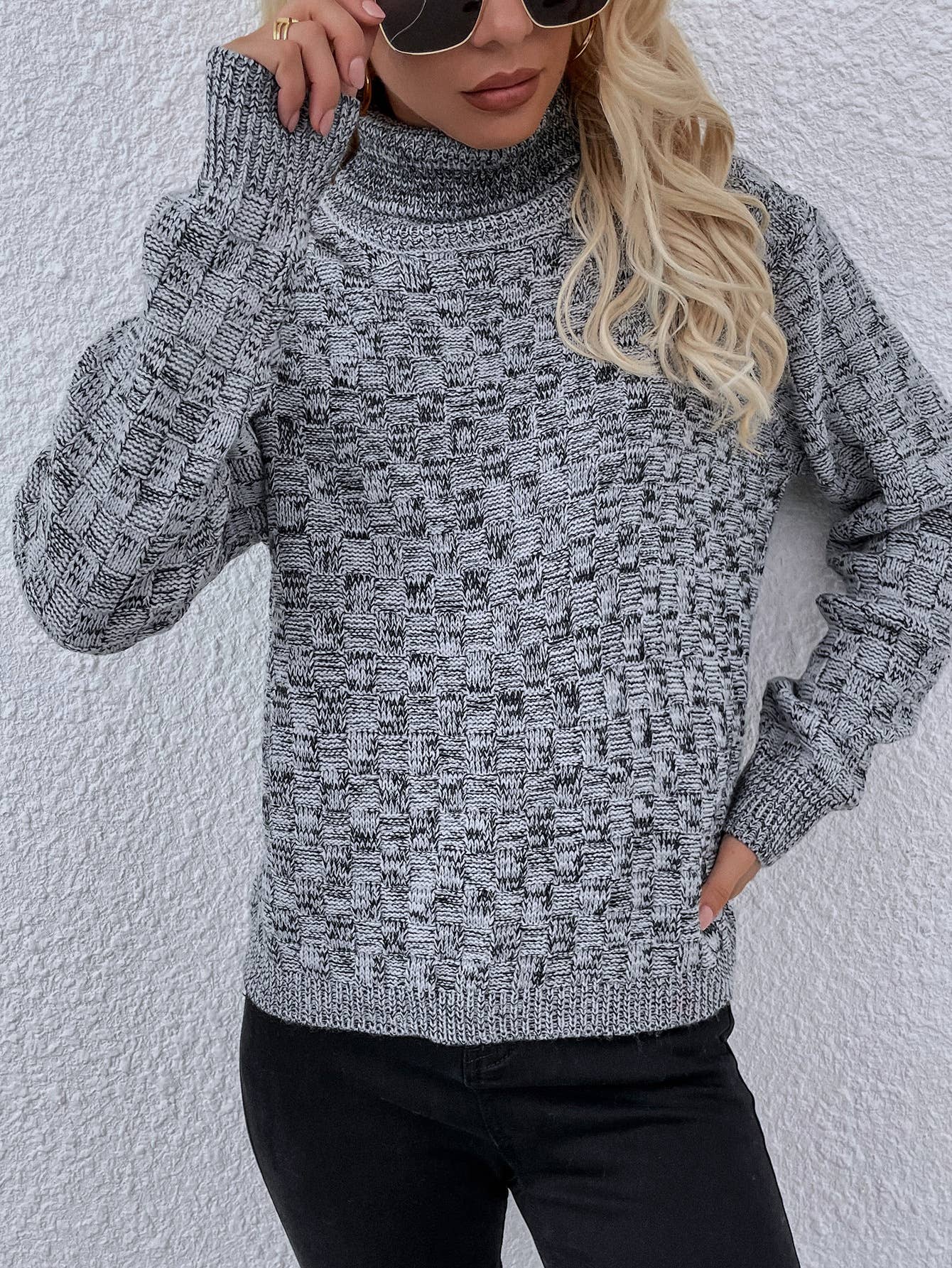 CWOSWL1157_Turtle Neck Long Sleeve Pullover Sweater