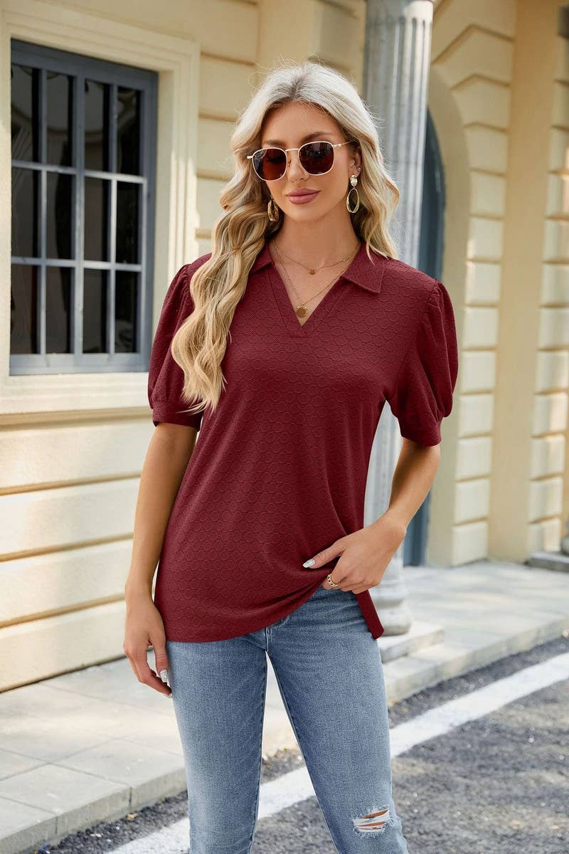 CWTTS0834_V-Neck Short Sleeve Knit Top