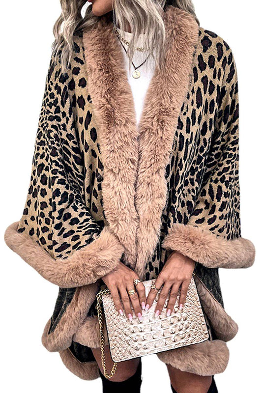 CWOCAL0348 Faux Fur Cape Open Front Cardigan Sweater
