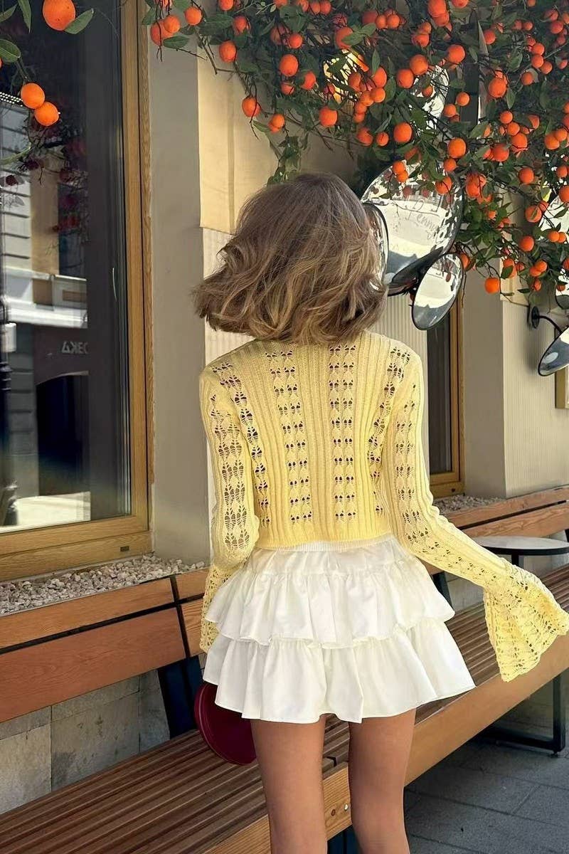 CWTTL2015_KNITTED SEXY HOLLOW TRUMPET SLEEVE TOP CARDIGAN