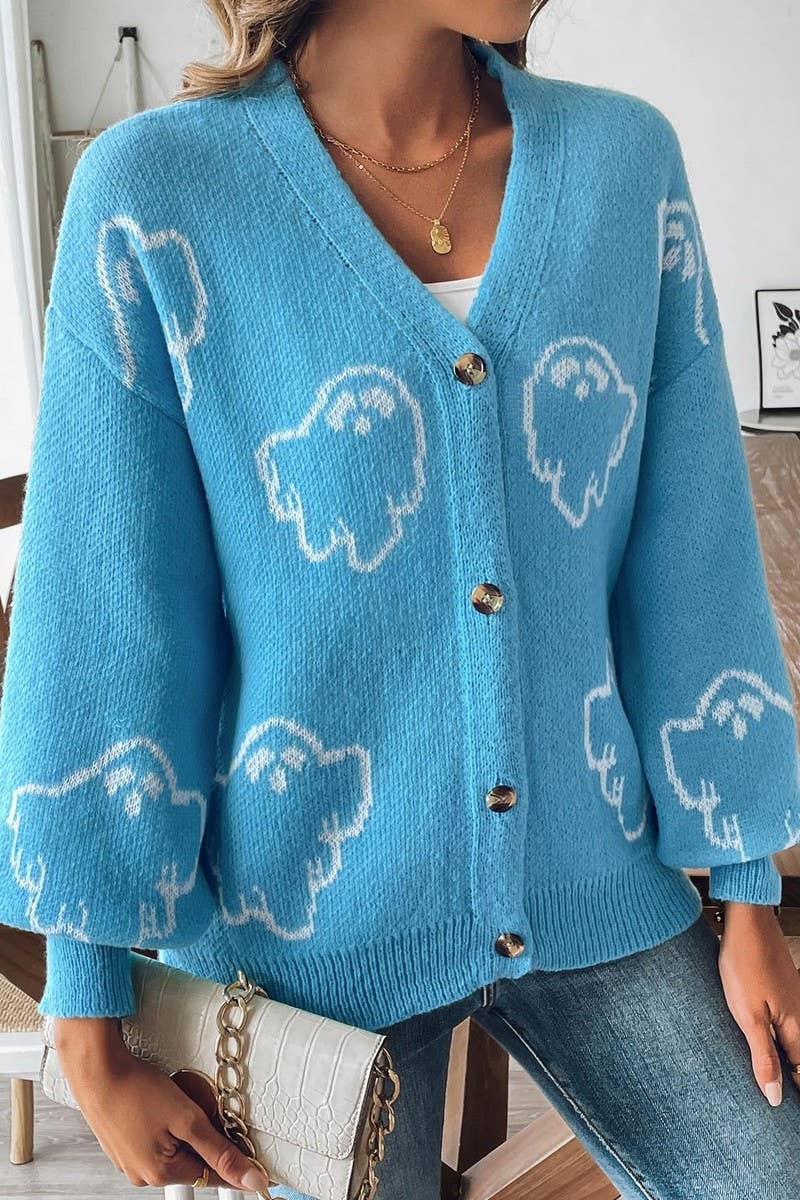 CWOSWL07370_WOMEN HALLOWEEN KNIT CARDIGAN WITH CARTOON PATTE