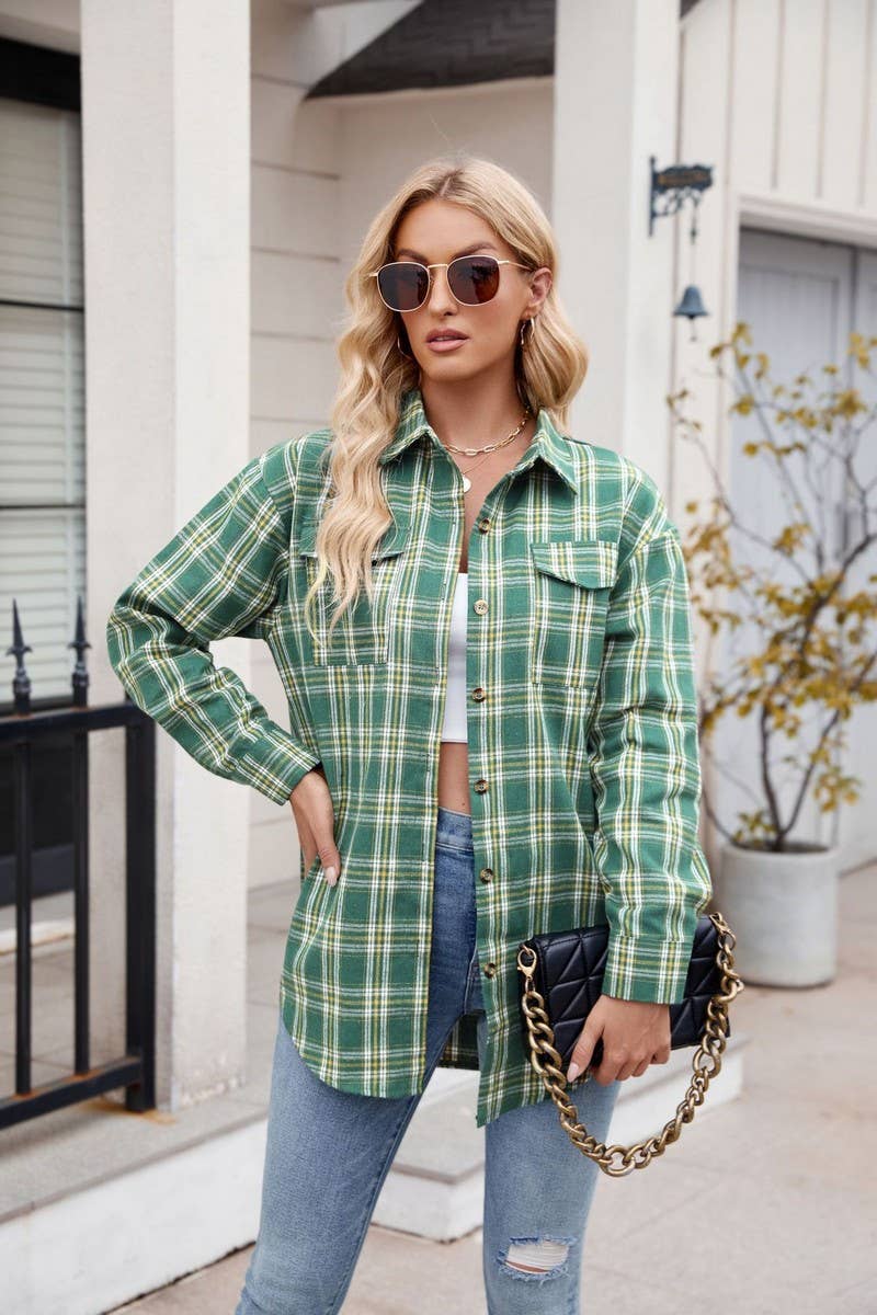 CWTSTL1693_LOOSE PLAID LONG SLEEVE POCKET SHIRT
