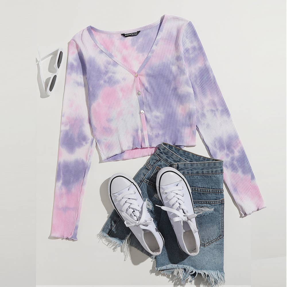 Fashion Tie-Dye Long Sleeve Cardigan Tee