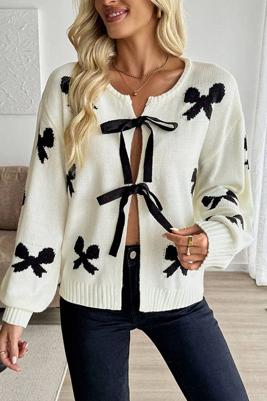 CWOCAL2318_WOMEN'S TIE FRONT BOW KNIT CARDIGAN SWEATER