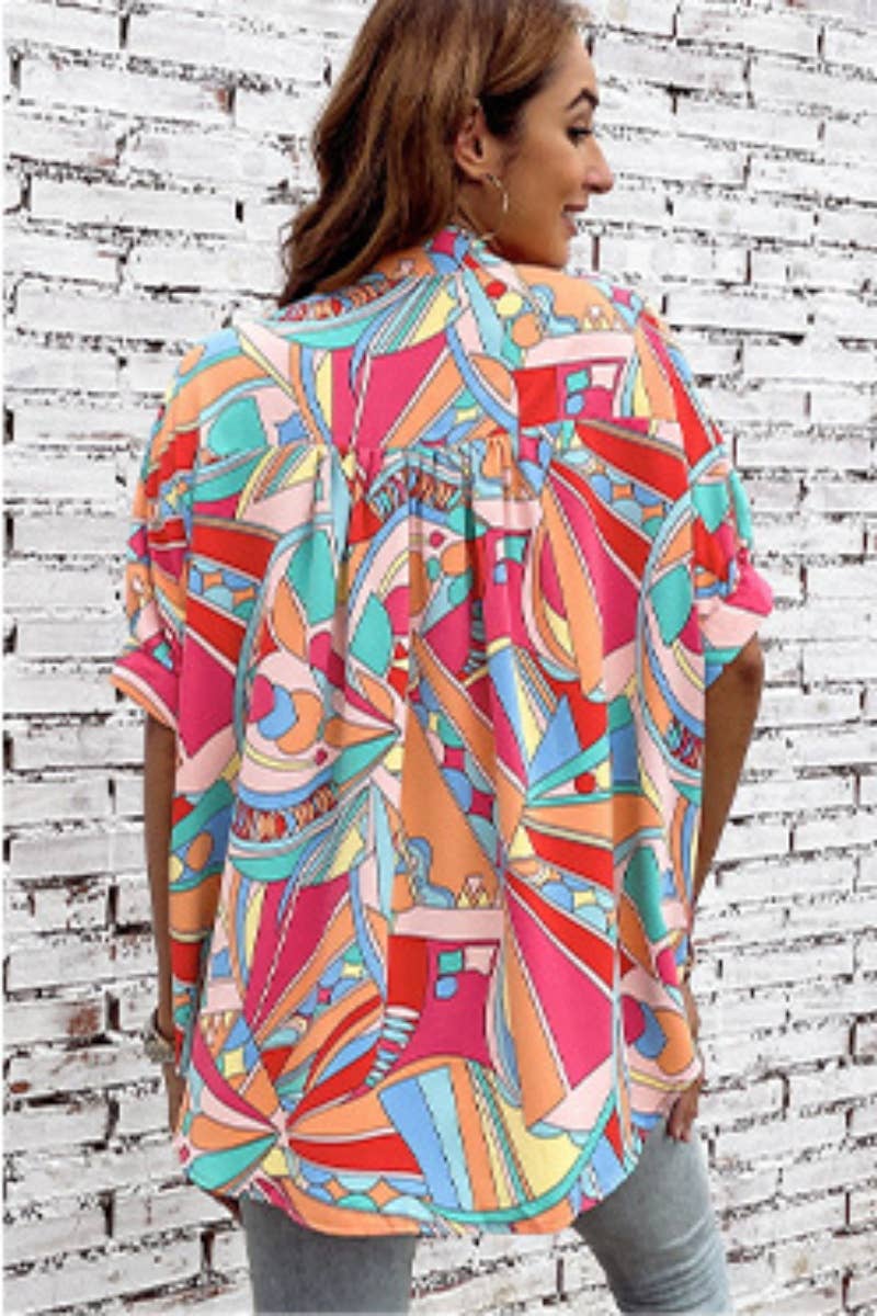 CWTSTS0484_CASUAL PRINTED SHORT SLEEVE LOOSE SHIRT TOP