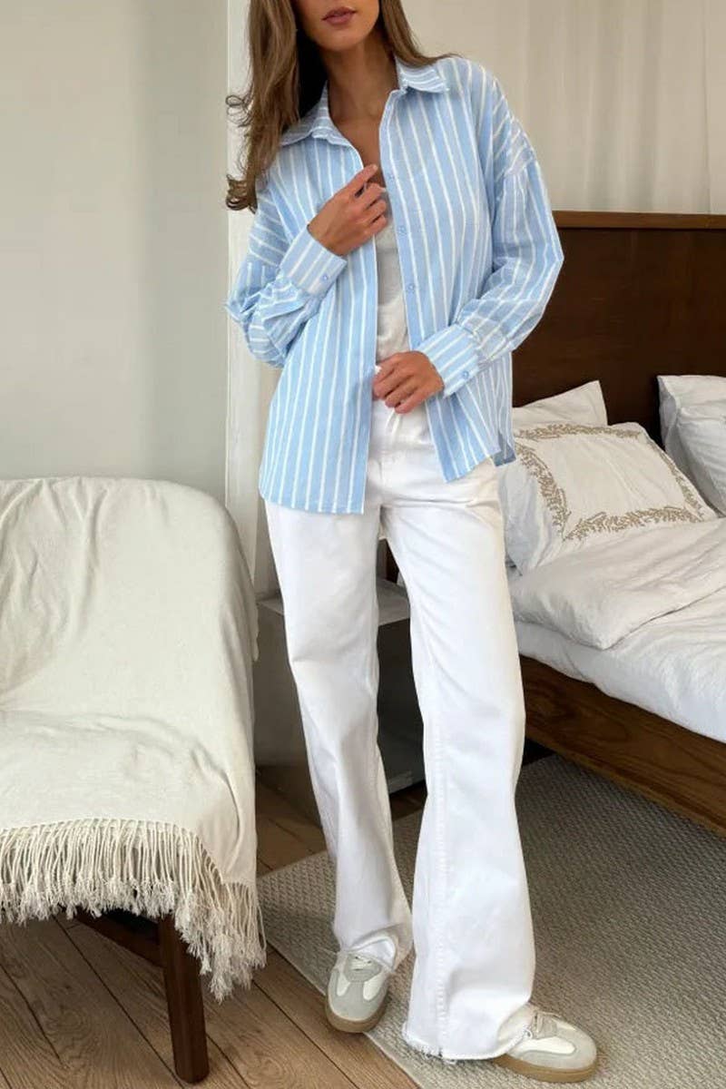 CWTSTL01015_CASUAL LOOSE FIT STRIPED LONG SLEEVE SHIRT