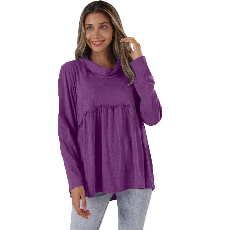 CWTTL1207_Turtle Neck Loose Long Sleeve Pullover Top