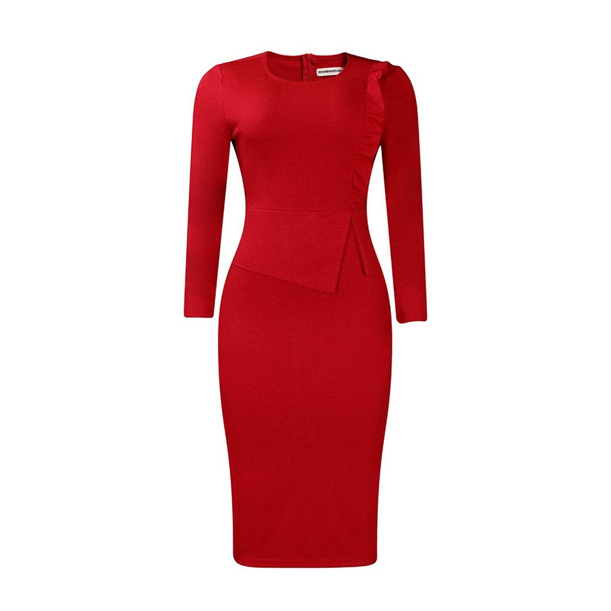 RUFFLE HEM SOLID COLOR ROUND NECK HIP DRESS