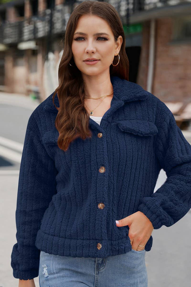 CWOCO0331_RIBBED PLUSH CARDIGAN LAPEL SHORT JACKET