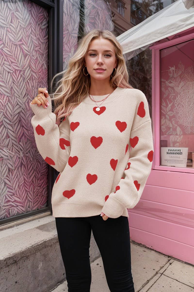 CWOSWL4886_VALENTINE'S DAY HEART LOOSE PULLOVER SWEATER