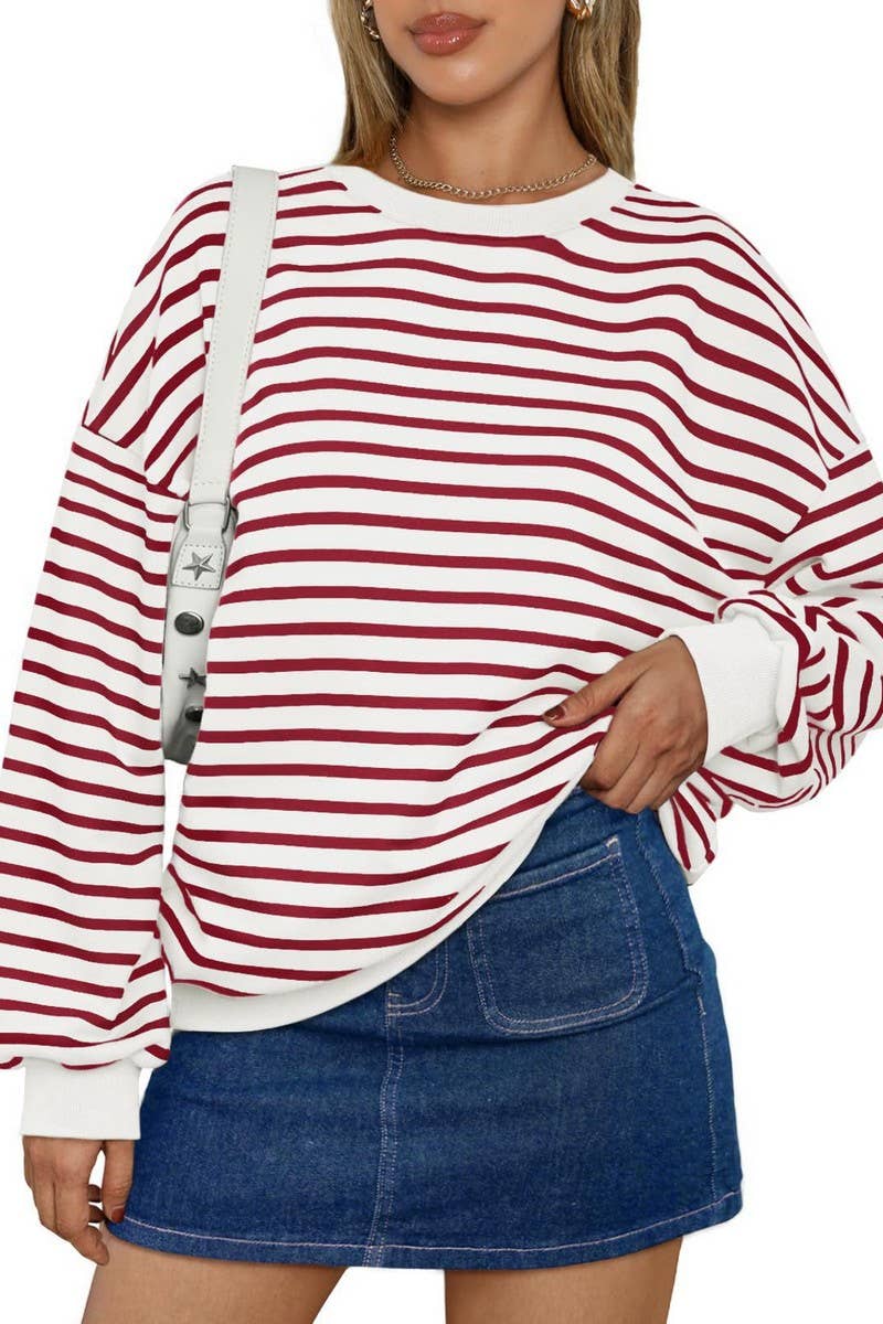 CWTBLL4009_STRIPED CREWNECK OVERSIZED SWEATSHIRT PULLOVER