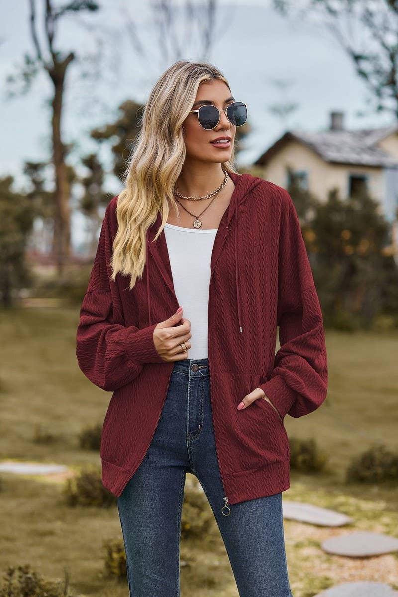 CWOCO0885_SOLID COLOR POCKET LOOSE HOODED SWEATSHIRT COAT