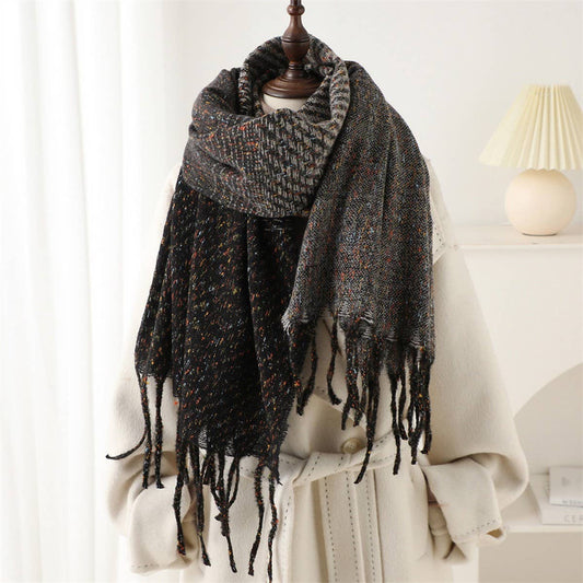 Geometric Colorblock Gradient Scarf with Tassel