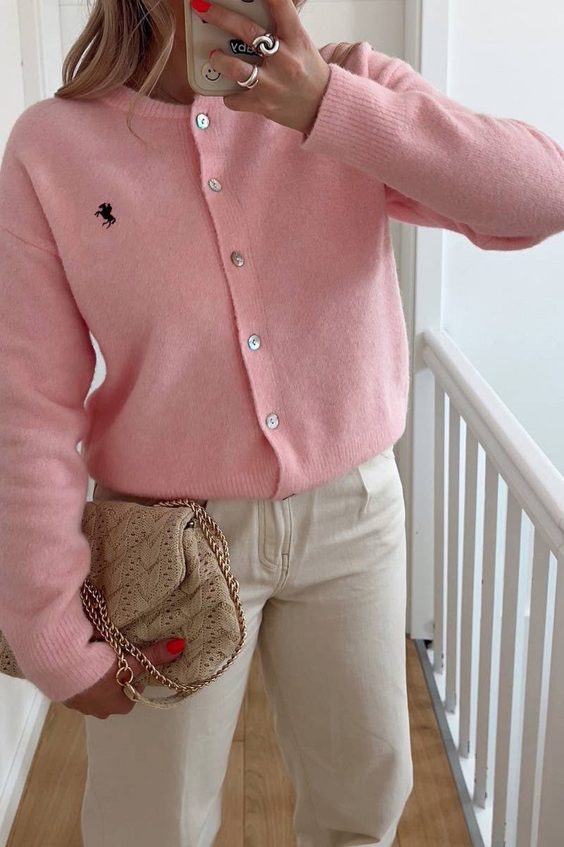 CWOCAL00768_CASUAL ROUND NECK LONG-SLEEVED KNITTED CARDIGAN