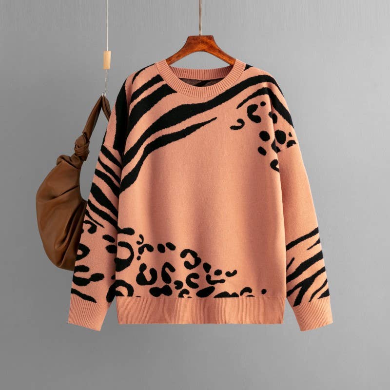 AUTUMN/WINTER LEOPARD PRINT LONG-SLEEVED SWEATER