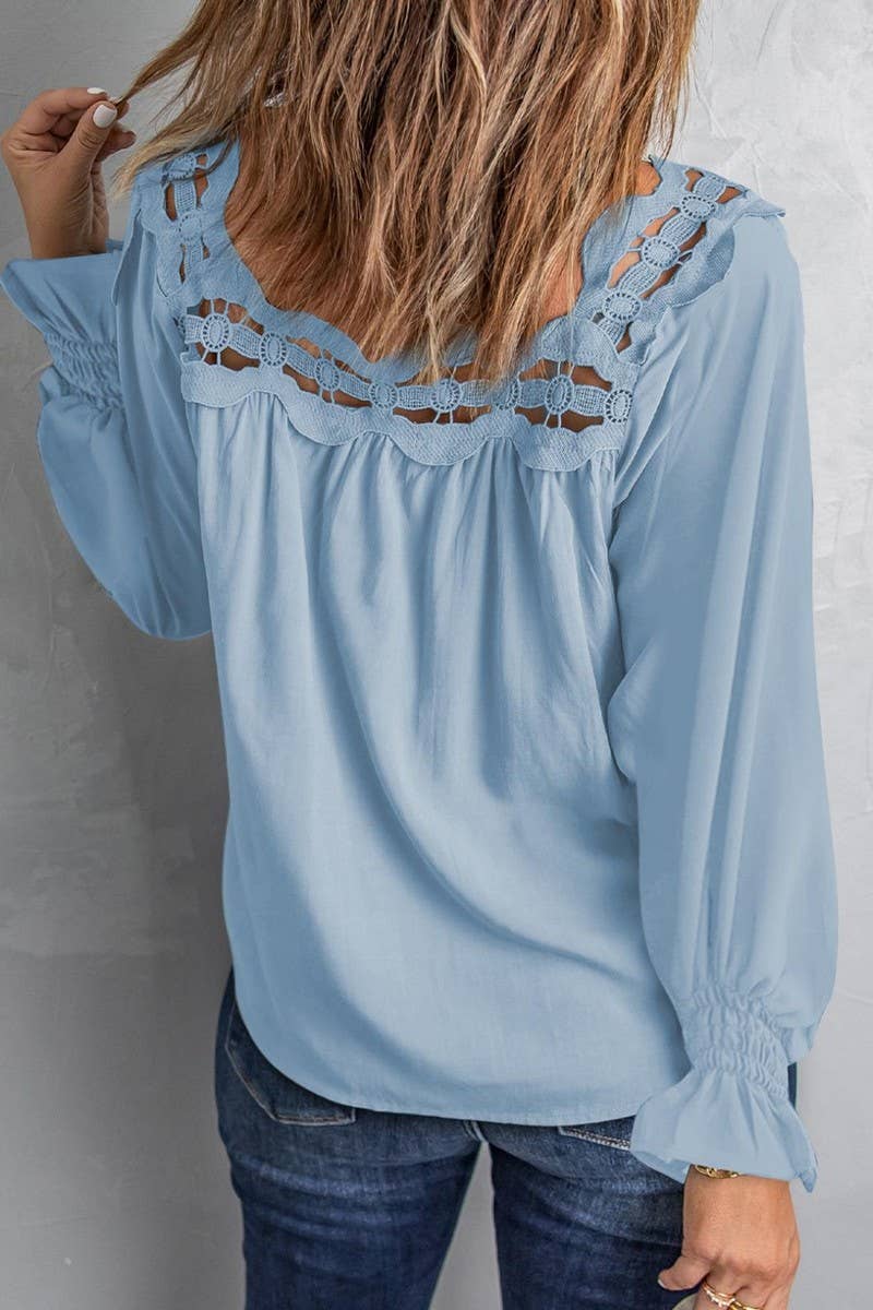 CWTBLL3979_SOLID LOOSE PULLOVER EYELET LACE SQUARE NECK TOP