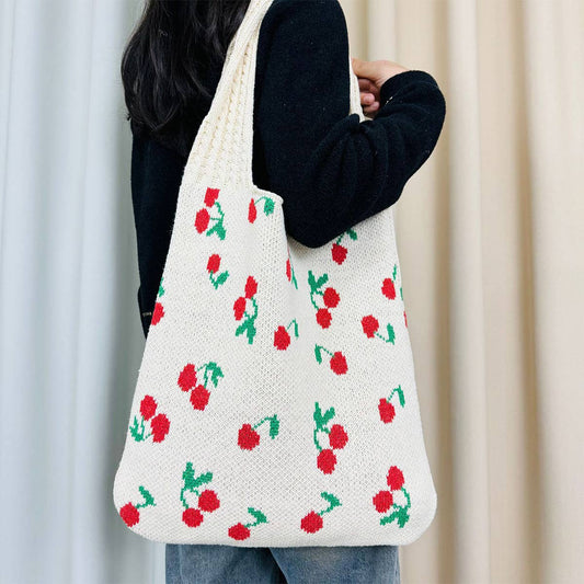 CWAB5062_LARGE CAPACITY KNITTED BOW WOVEN TOTE BAG