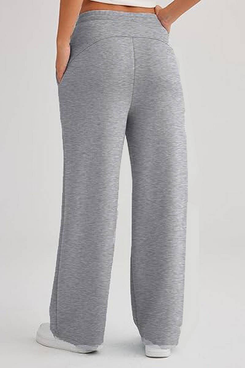 CWBLP0703_SOLID COLOR CASUAL LACE-UP WIDE-LEG SWEATPANTS