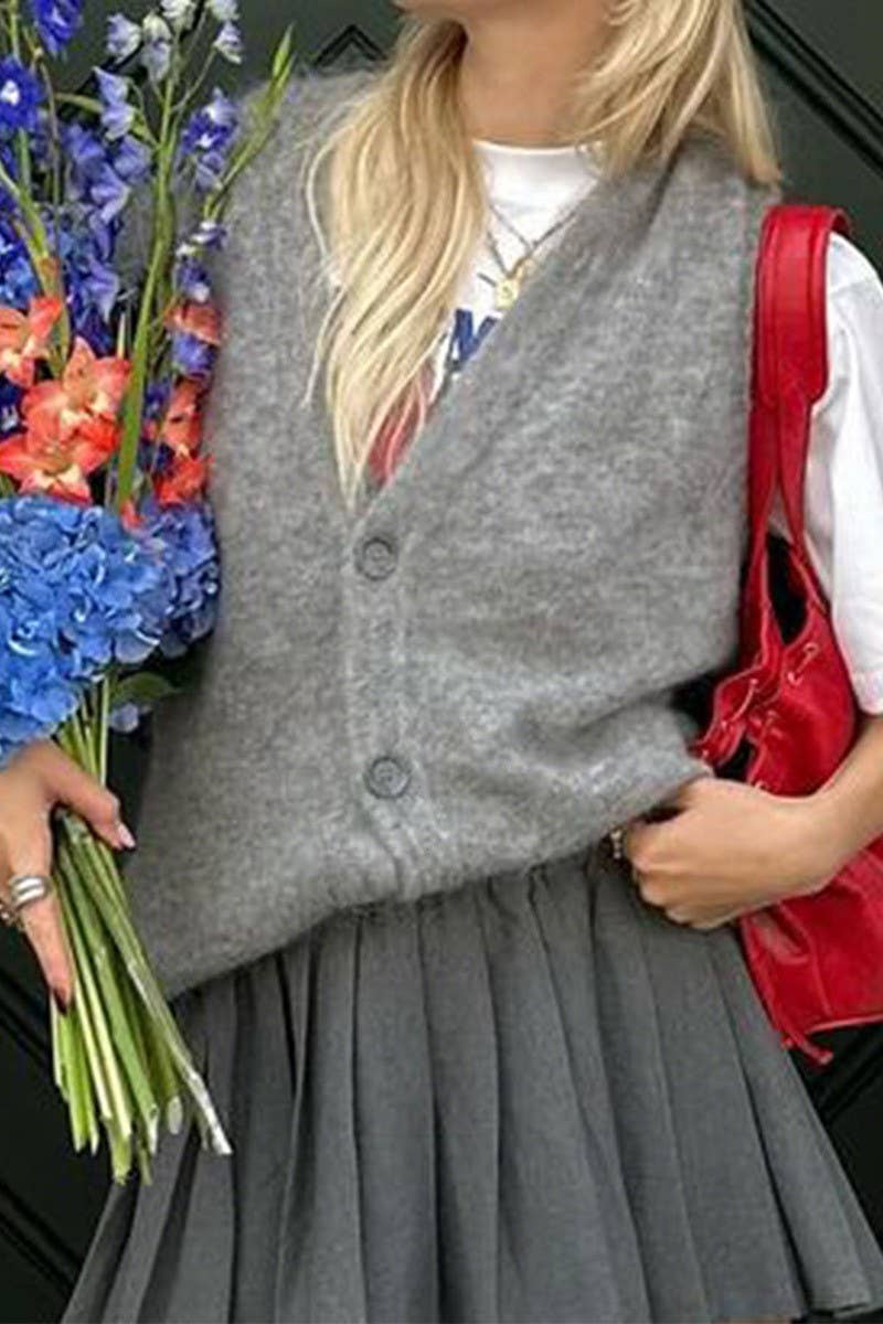 CWOV00127_CASUAL SOLID COLOR LOOSE KNITTED VEST