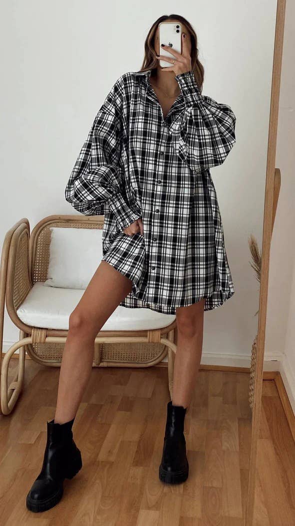 Checkered lantern long-sleeved shirt