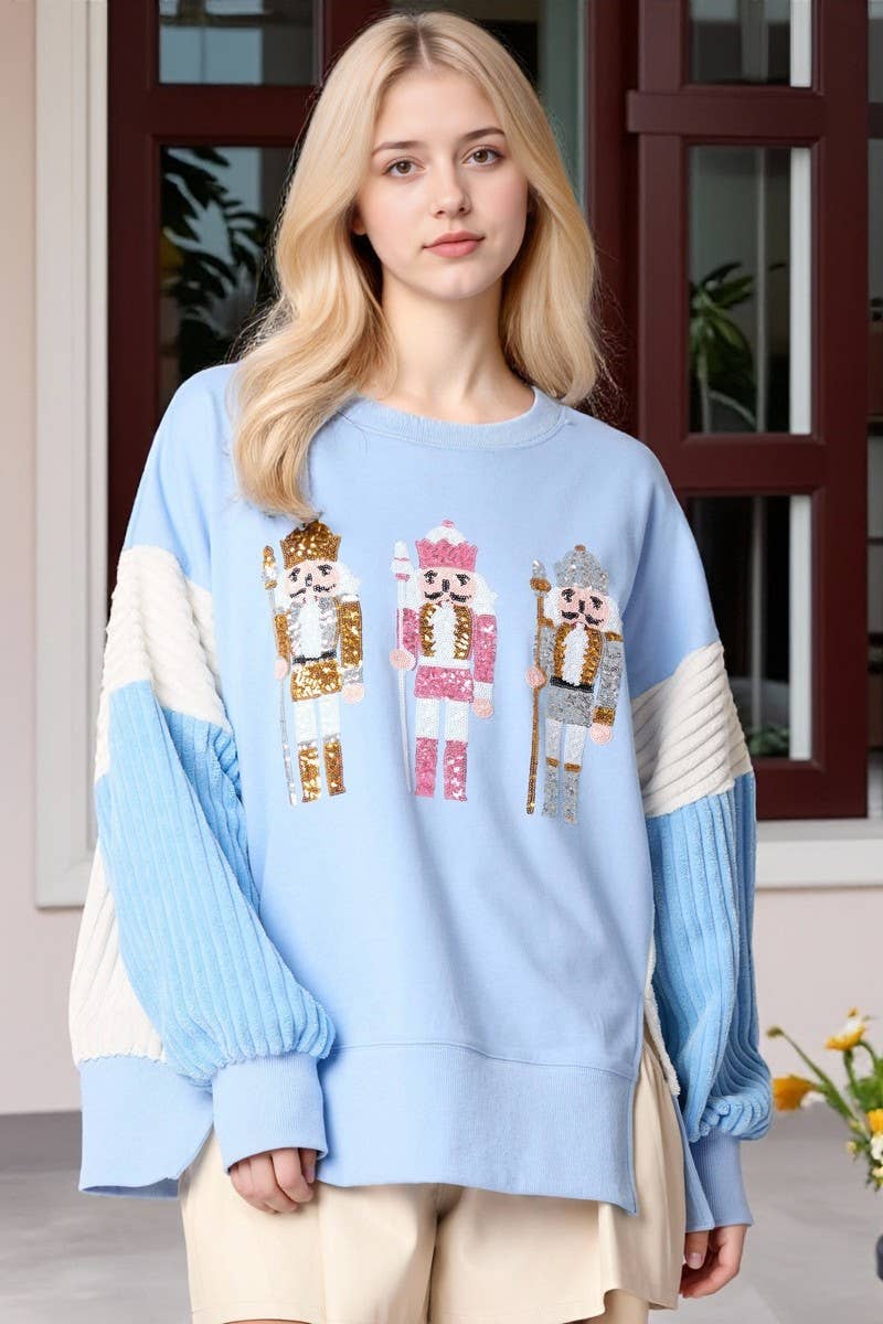 CWTBLL01267_CHRISTMAS SOLDIER SEQUIN COLORBLOCK SWEATSHIRT