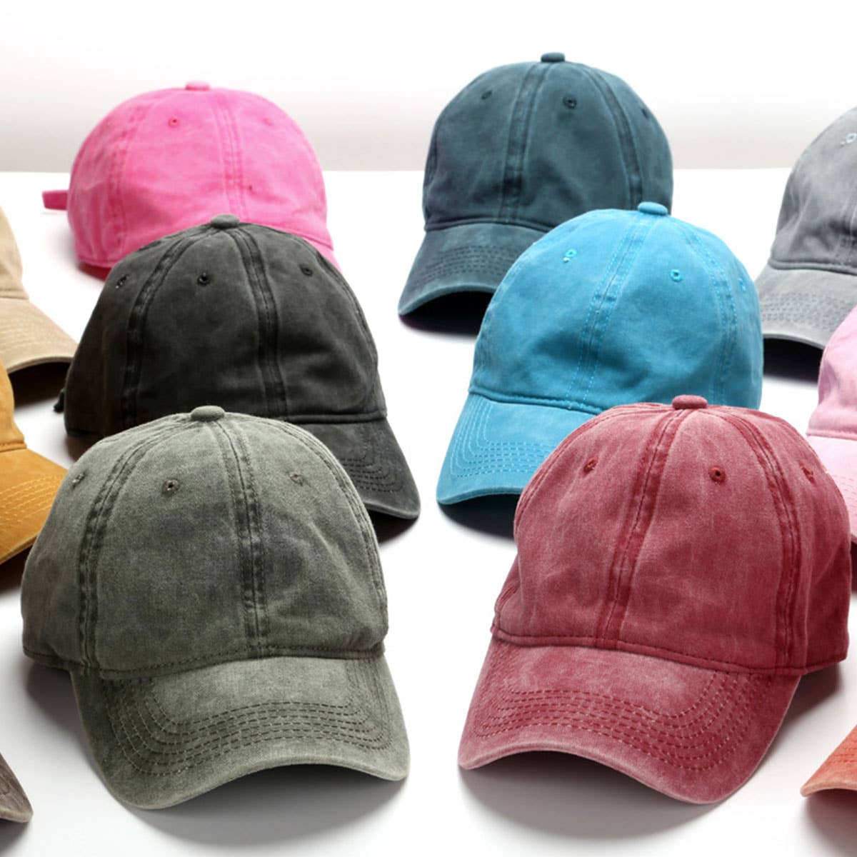 Washed Distressed Plain Cotton Baseball Cap_CWAH1854