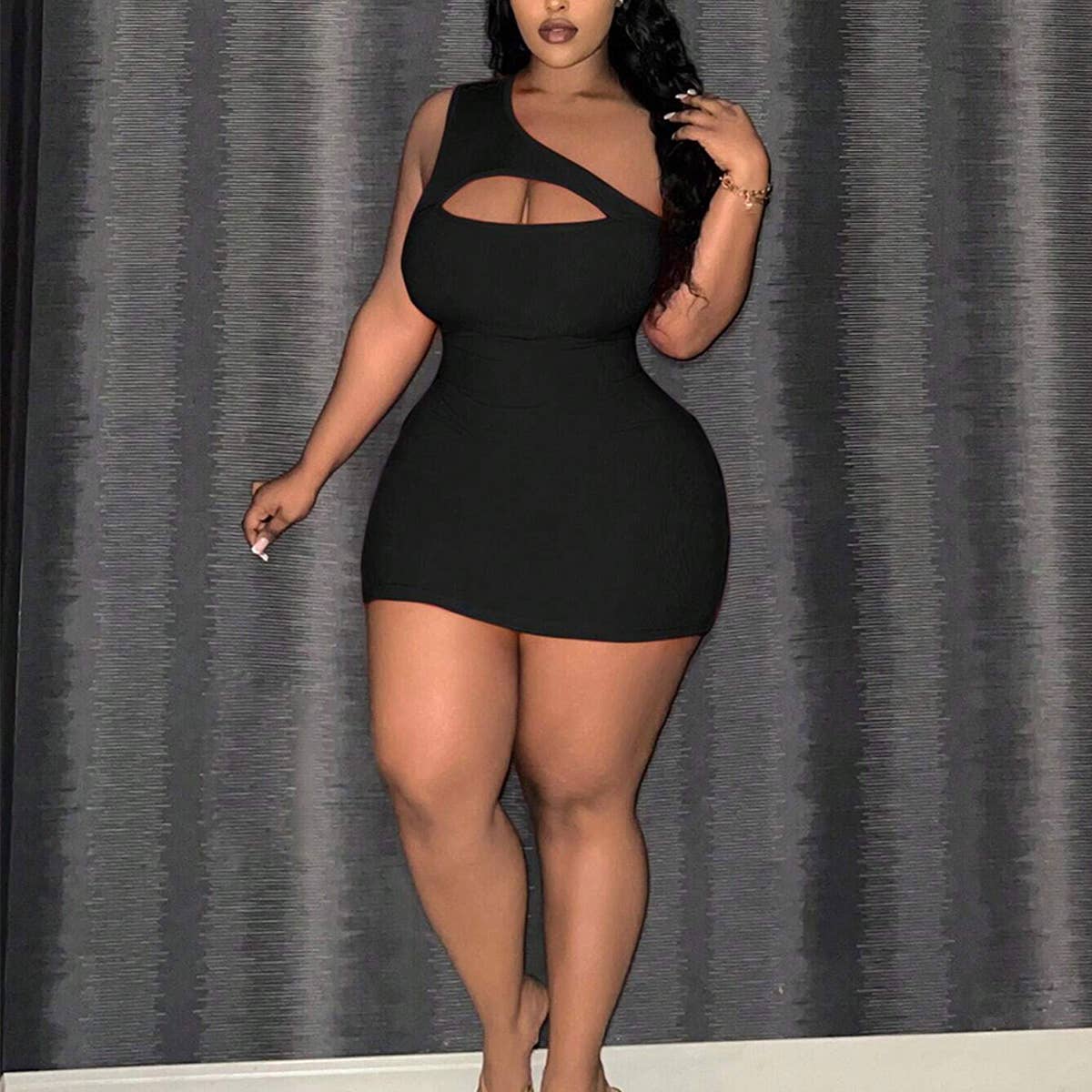 Chic One-Shoulder Cutout Sleeveless Midi Dress_CWDMD6061