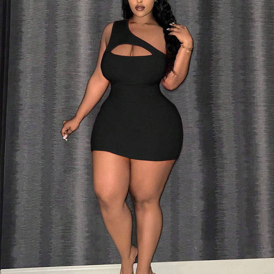 Chic One-Shoulder Cutout Sleeveless Midi Dress_CWDMD6061