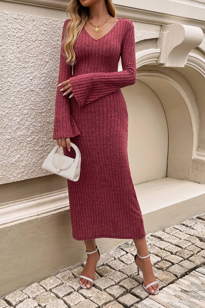 CWDMD3617_V-NECK FANNY PACK HIP SWEATER DRESS LONG