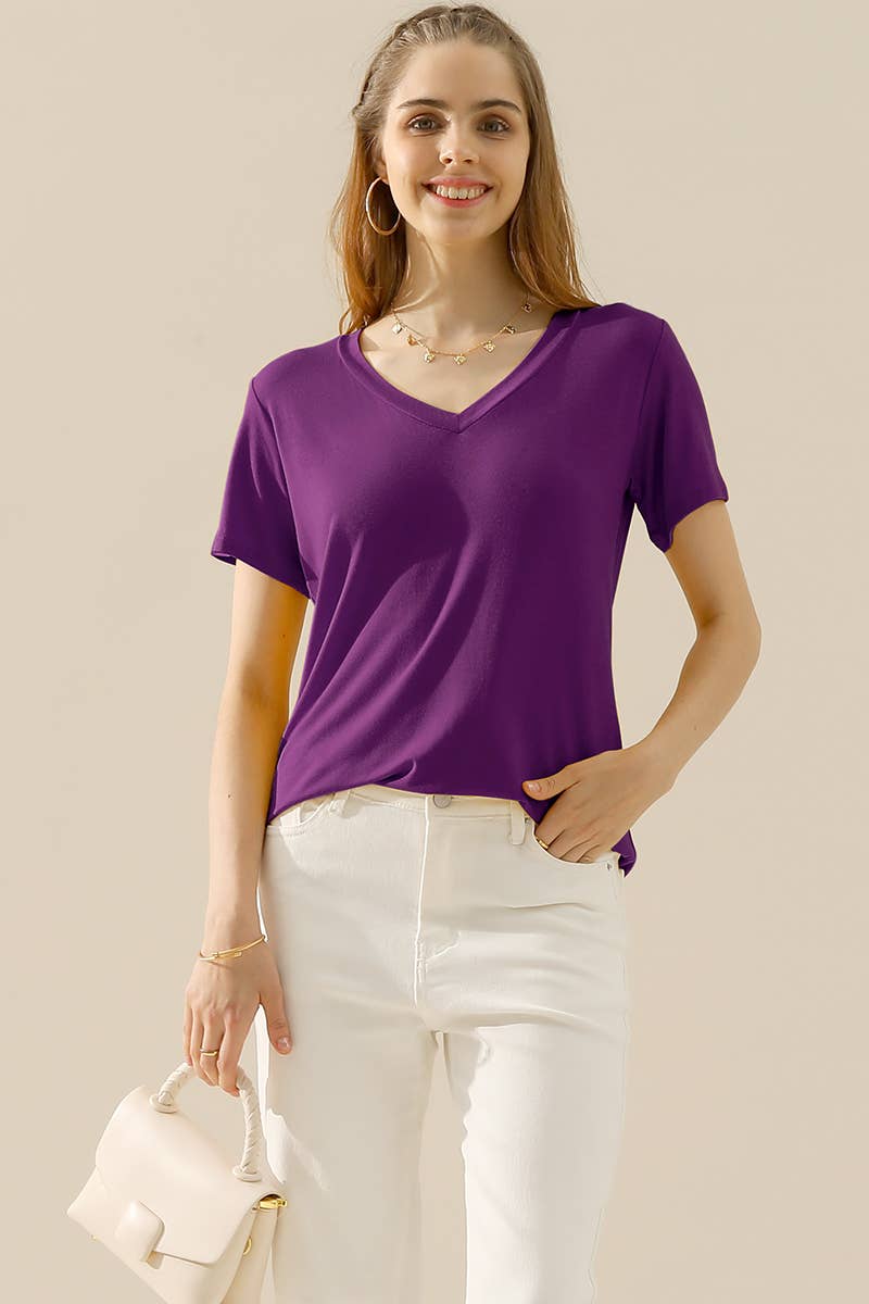 CWTTS650-P_PLUS SIZE SOLID V NECK SHORT SLEEVE T SHIRT TOPS