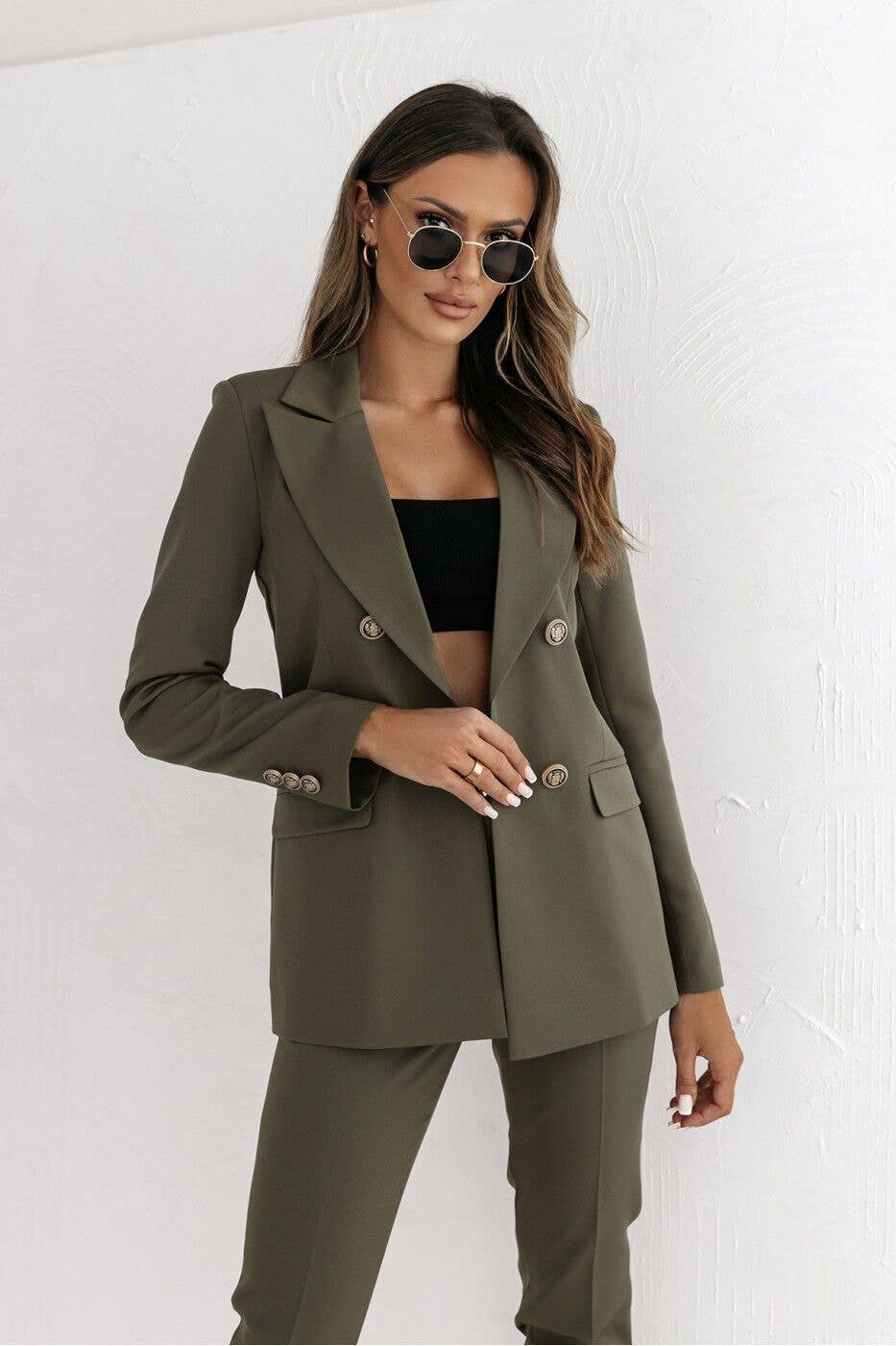 DOUBLE BREASTED SOLID COLOR STYLISH SUIT JACKET