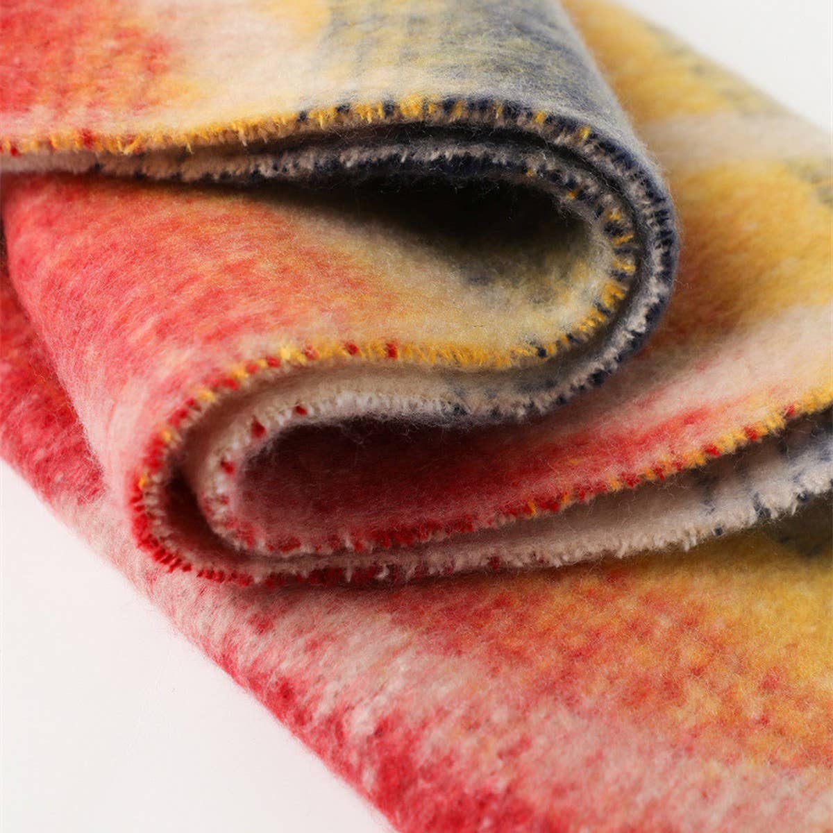 Rainbow Grid Soft Scarf with Fringe Trim_CWASC2775