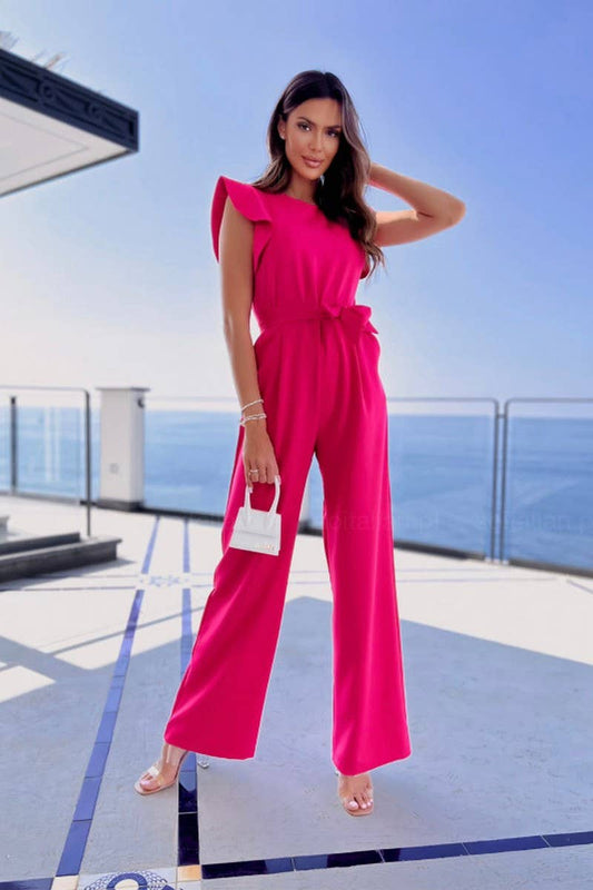 CWSJS1250_COMMUTER LACE-UP SHORT SLEEVE HIGH WAIST JUMPSUIT