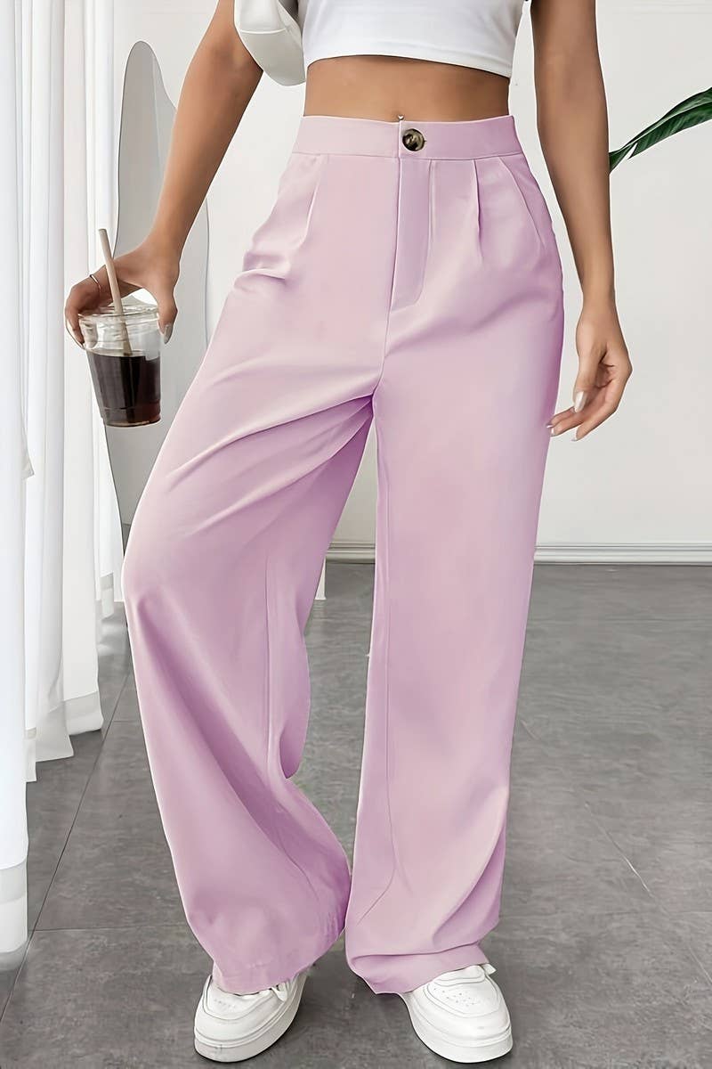 CWBLP1117_SOLID COLOR SUIT STRAIGHT WIDE-LEG PANTS