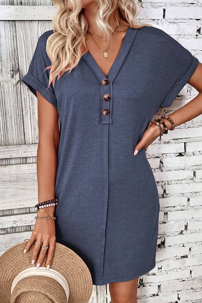 CWDTD0425_SUMMER V-NECK FASHIONABLE RAGLAN SLEEVE DRESS