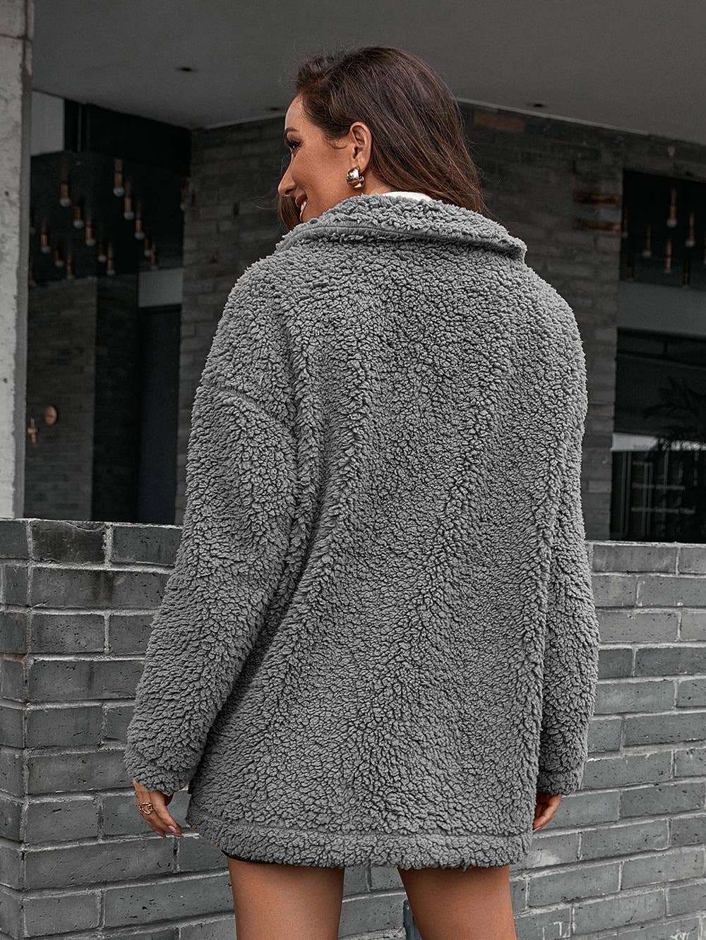BUBBLY ZIPPER FUR COAT LAPEL WOOL TRENCH COAT