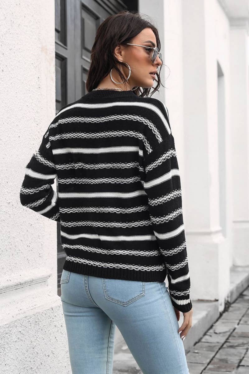 CWOSWL6406_STYLISH STRIPED CREW NECK LONG-SLEEVED SWEATER