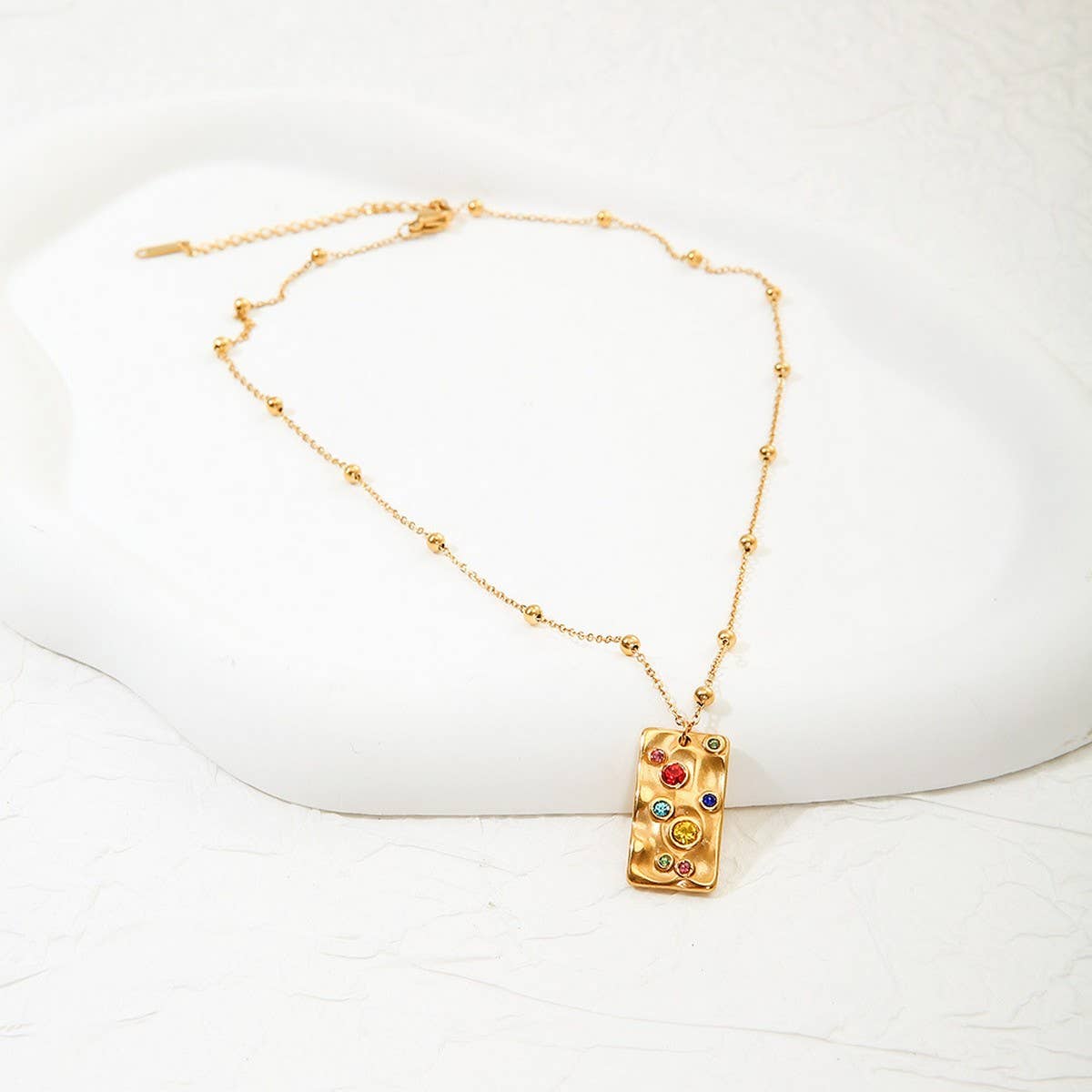 18K Stainless Steel Multicolor Gemstone Necklace_CWMM8888
