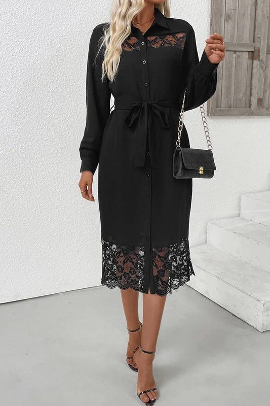 CWDMD01048_LACE PANEL LONG SLEEVE SHIRT MIDI DRESS